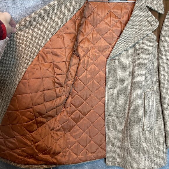 Vintage 70s Campus Tweed Wool USA Made Mid Length Heavy Insulated Overcoat 42 - Picture 7 of 14